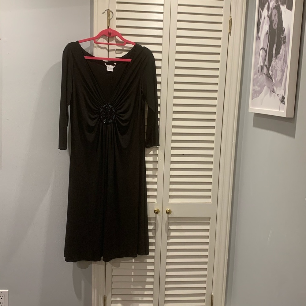 Maggy London black dress with beaded appliqué
